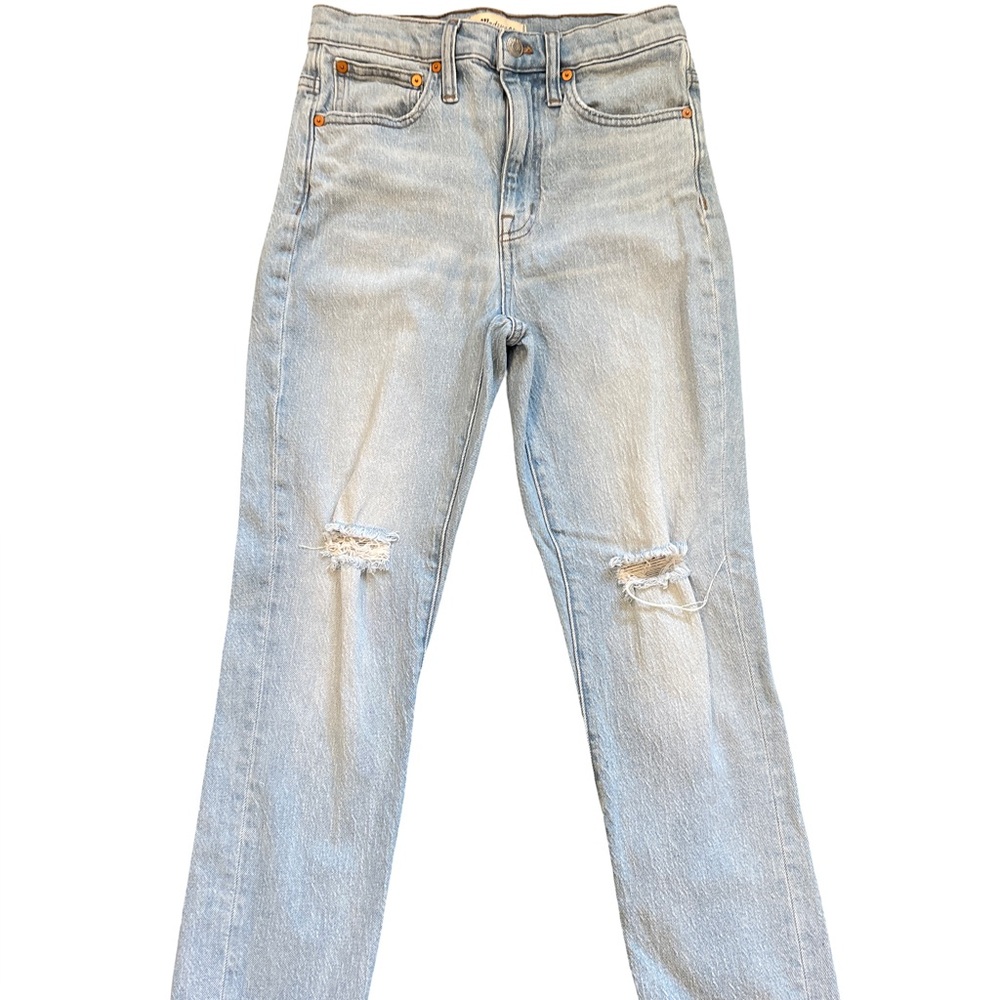 Madewell High-Rise Slim Crop Boyjean Light Wash Distressed Denim Jeans Size 24